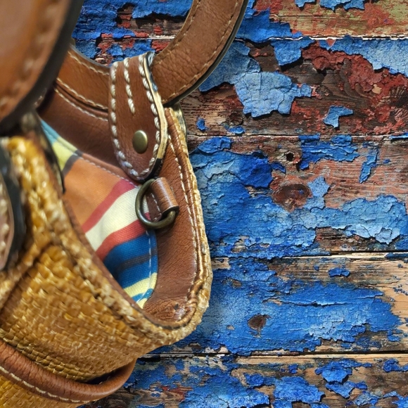 Vintage FOSSIL Woven Mini Satchel Shoulder Bag Leather Trim Y2K Genuine Classic - Picture 10 of 16